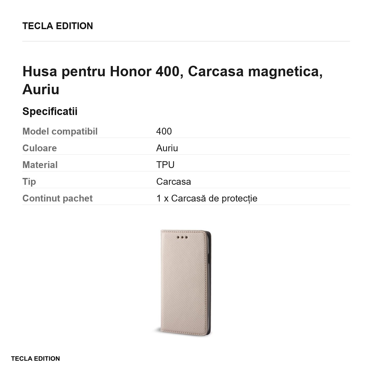 Husa Smart Magnet pentru Honor 400, tip carte cu inchidere magnetica, Auriu [3]