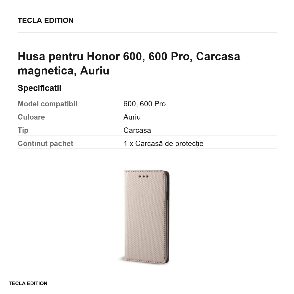 Husa Smart Magnet pentru Honor 600, 600 Pro, tip carte cu inchidere magnetica, Auriu [3]