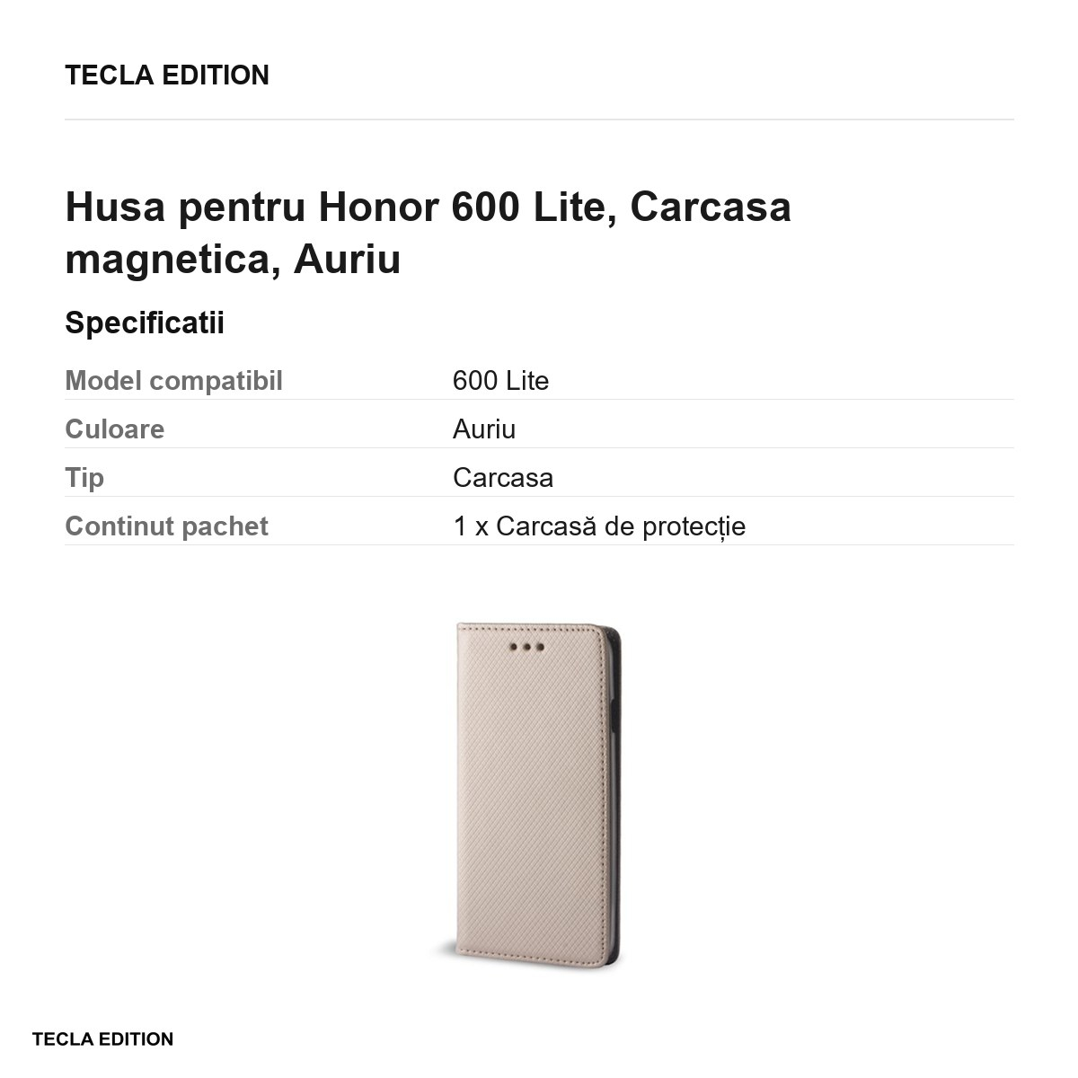 Husa Smart Magnet pentru Honor 600 Lite, tip carte cu inchidere magnetica, Auriu [3]
