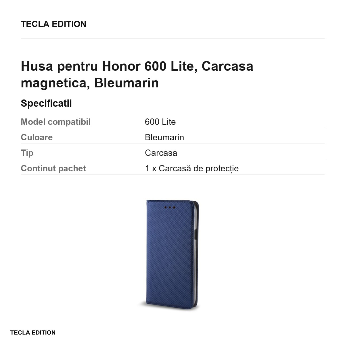 Husa Smart Magnet pentru Honor 600 Lite, tip carte cu inchidere magnetica, Bleumarin [3]