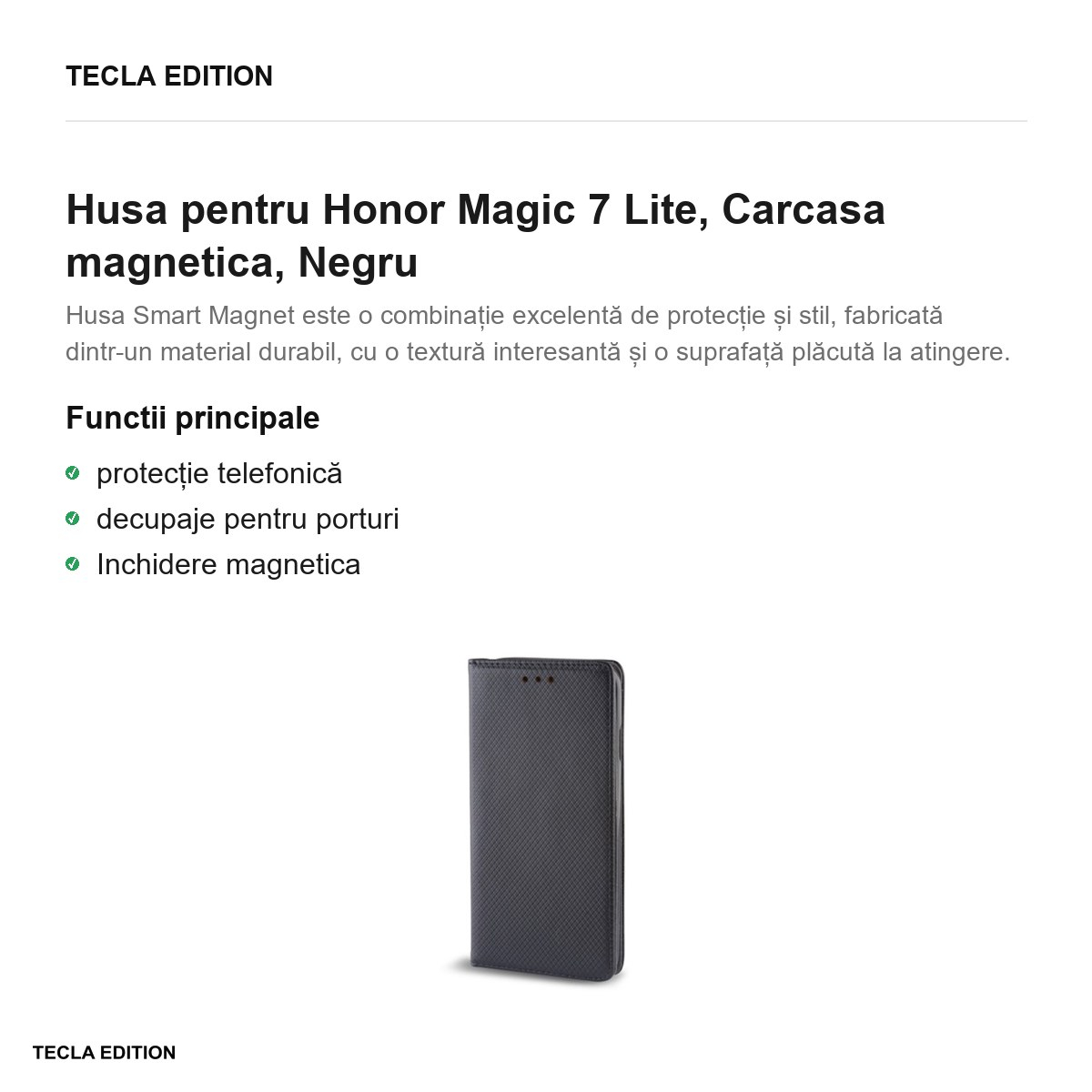 Husa Smart Magnet pentru Honor Magic 7 Lite, tip carte cu inchidere magnetica, Negru [2]