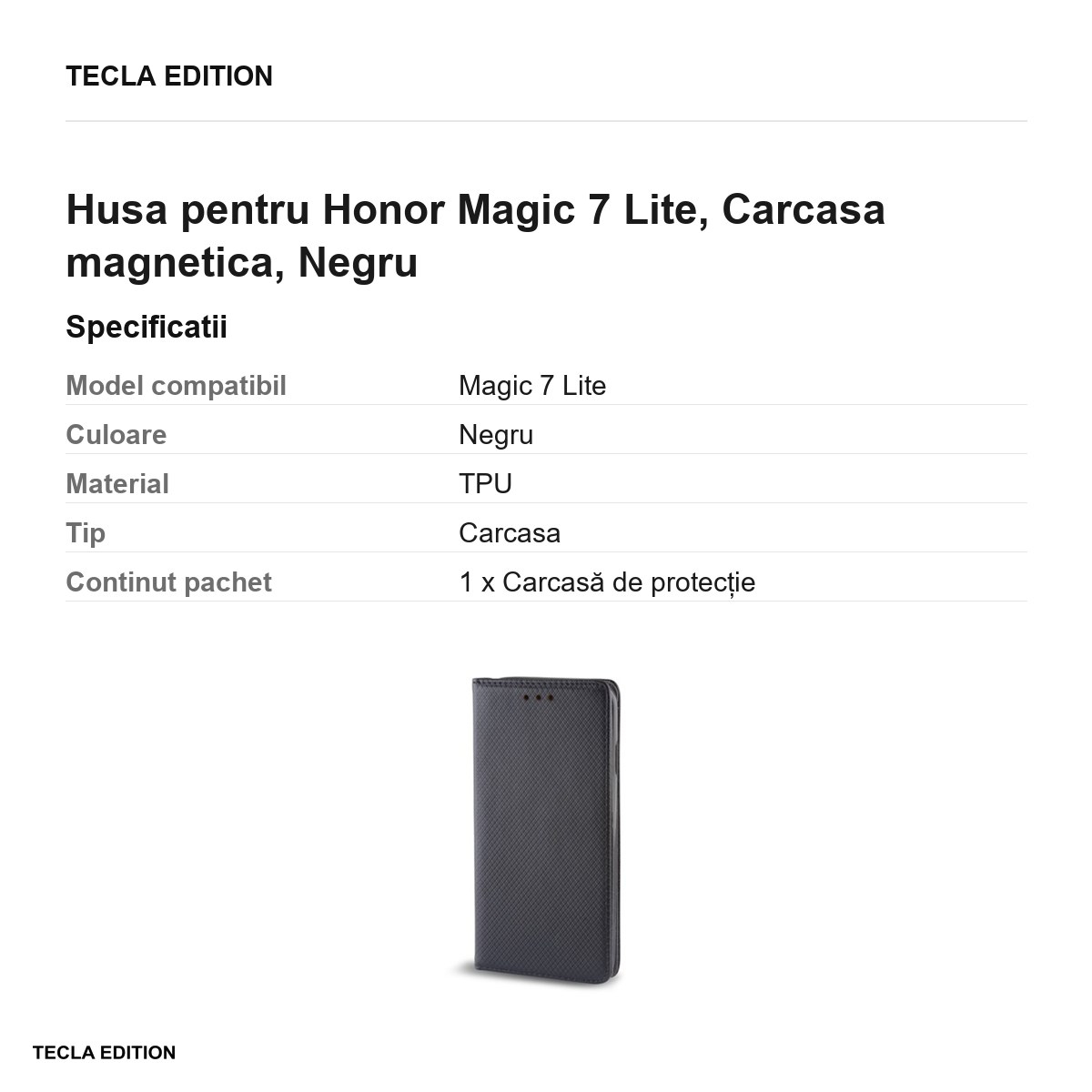 Husa Smart Magnet pentru Honor Magic 7 Lite, tip carte cu inchidere magnetica, Negru [3]