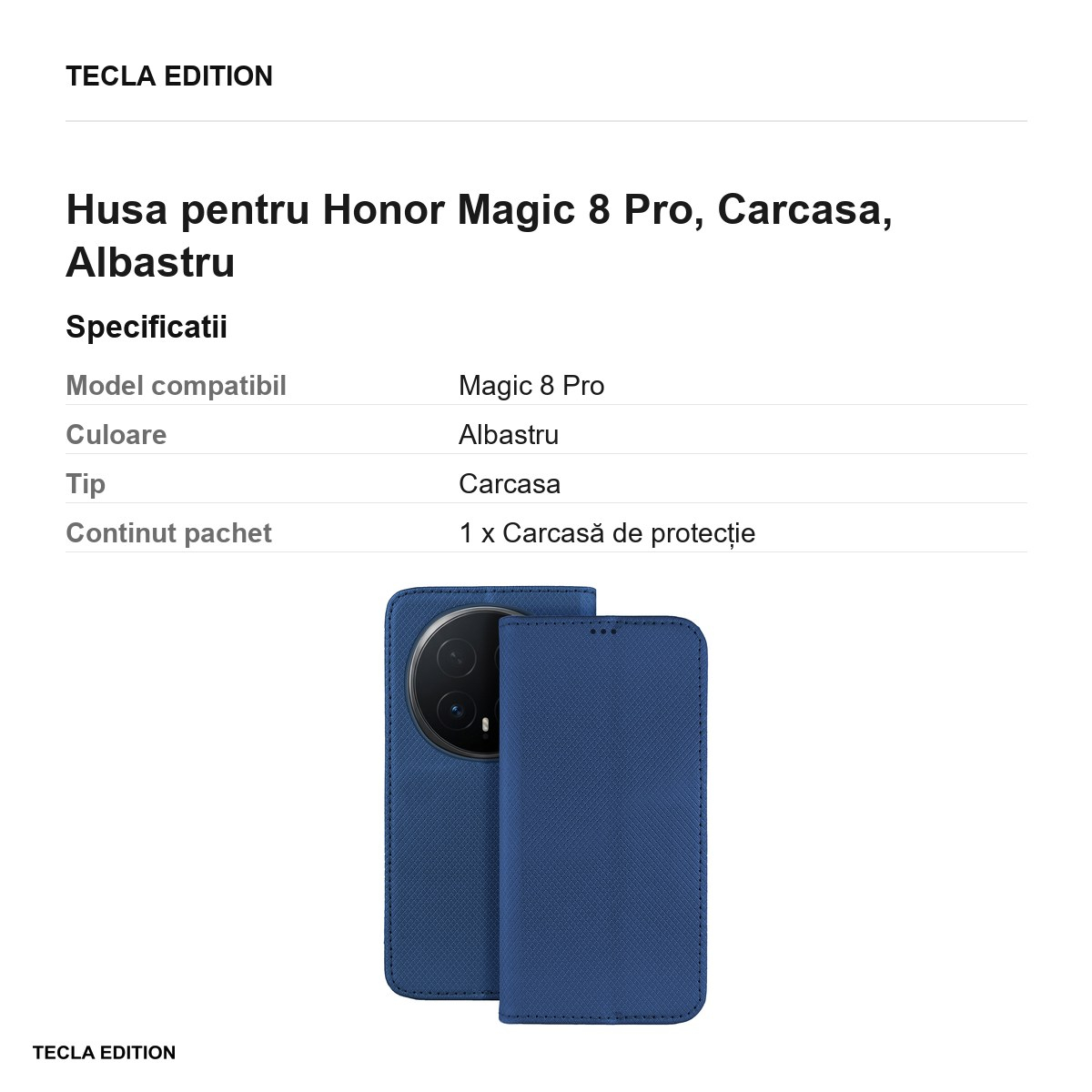 Husa Smart Magnet pentru Honor Magic 8 Pro, tip carte, Albastru [3]