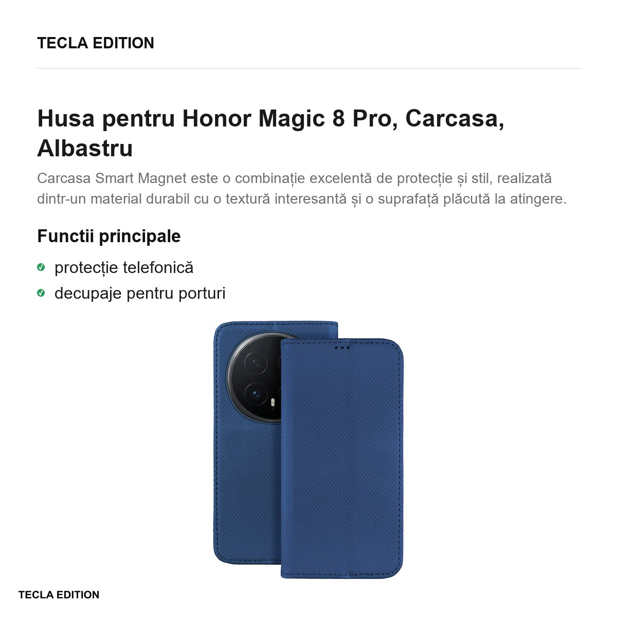 Husa Smart Magnet pentru Honor Magic 8 Pro, tip carte, Albastru [2]