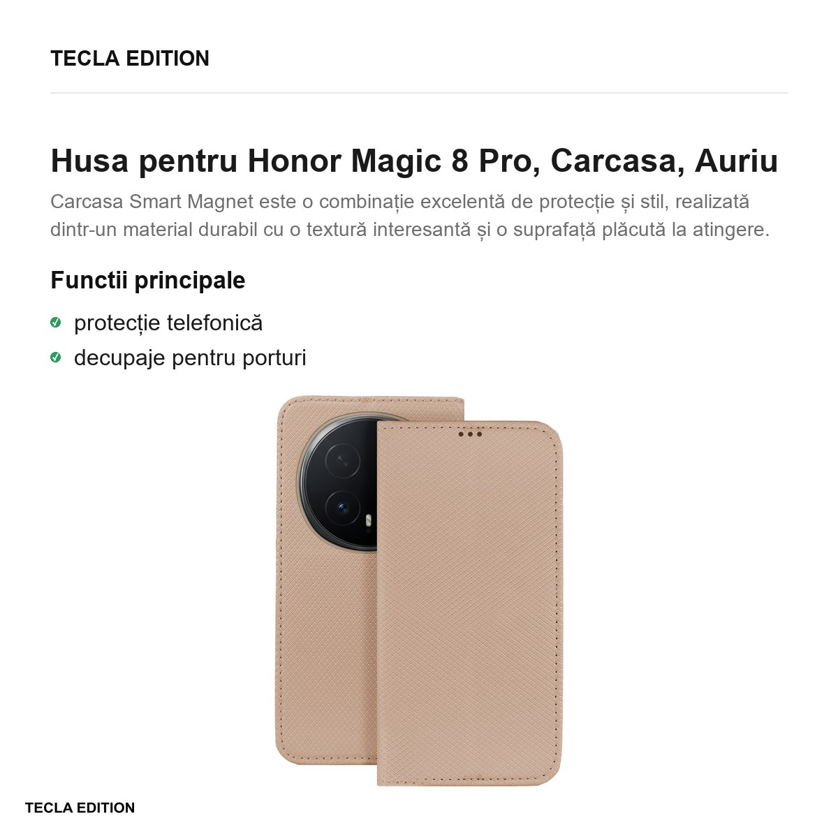 Husa Smart Magnet pentru Honor Magic 8 Pro, tip carte, Auriu [2]
