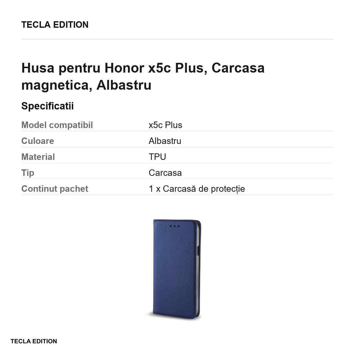 Husa Smart Magnet pentru Honor x5c Plus, tip carte cu inchidere magnetica, Albastru [3]