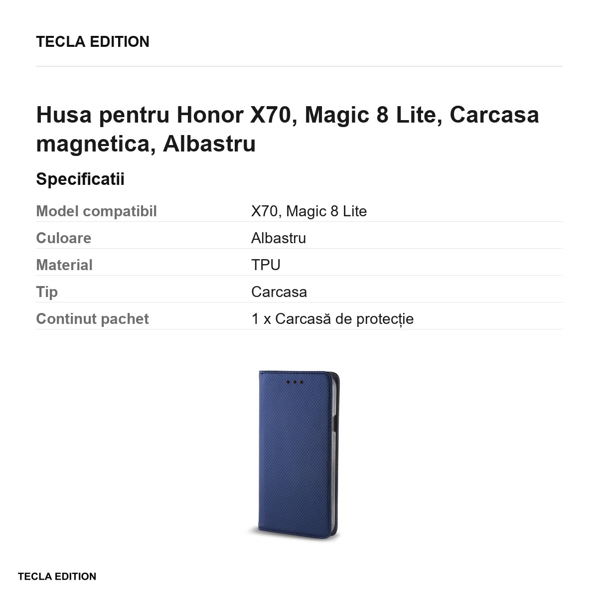 Husa Smart Magnet pentru Honor X70, Magic 8 Lite, tip carte cu inchidere magnetica, Albastru [3]