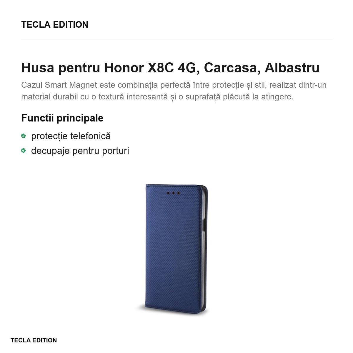 Husa Smart Magnet pentru Honor X8C 4G, tip carte, Albastru [2]