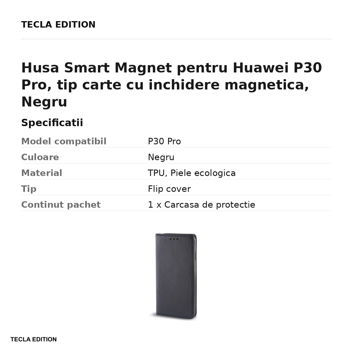 Husa Smart Magnet pentru Huawei P30 Pro, tip carte cu inchidere magnetica, Negru [3]