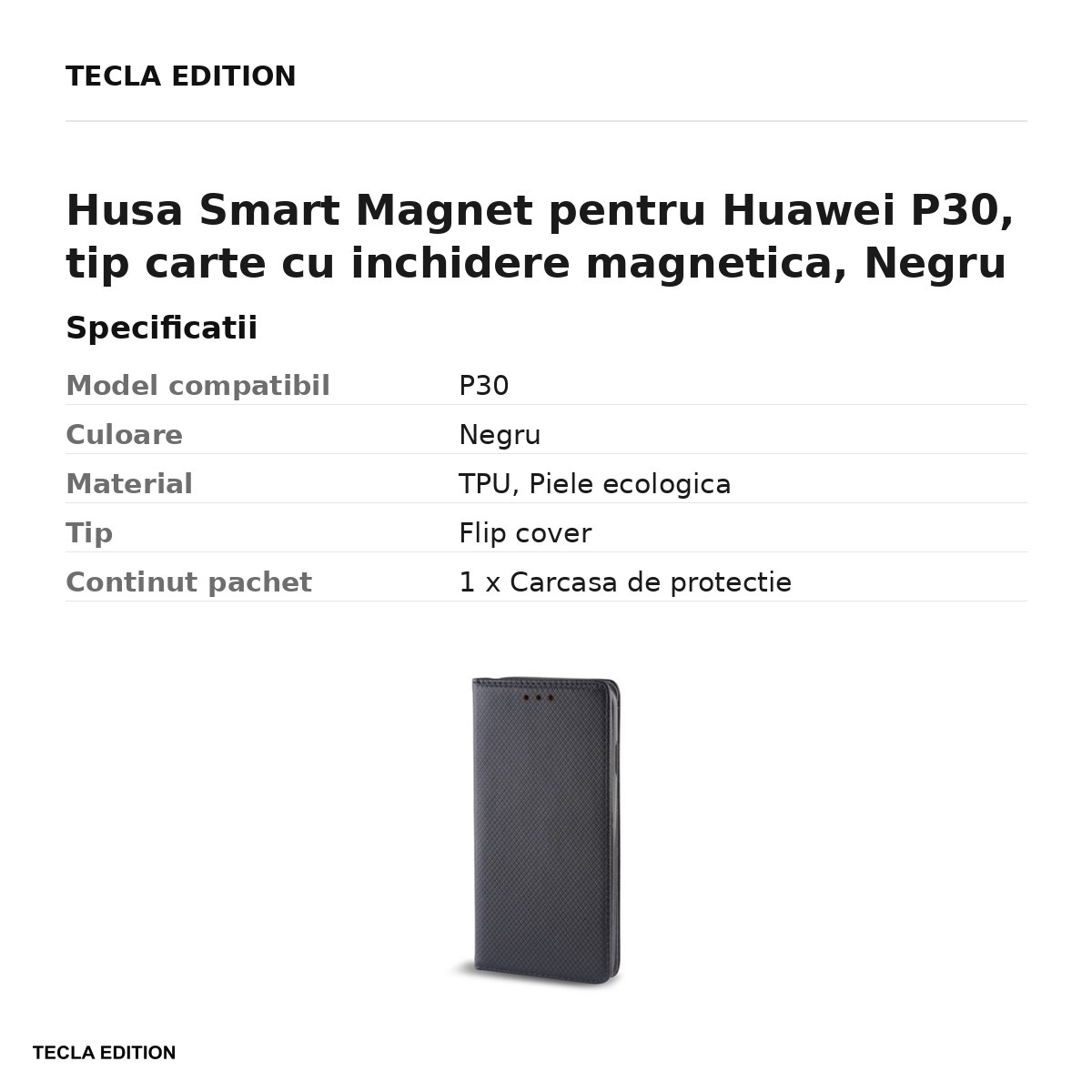 Husa Smart Magnet pentru Huawei P30, tip carte cu inchidere magnetica, Negru [3]