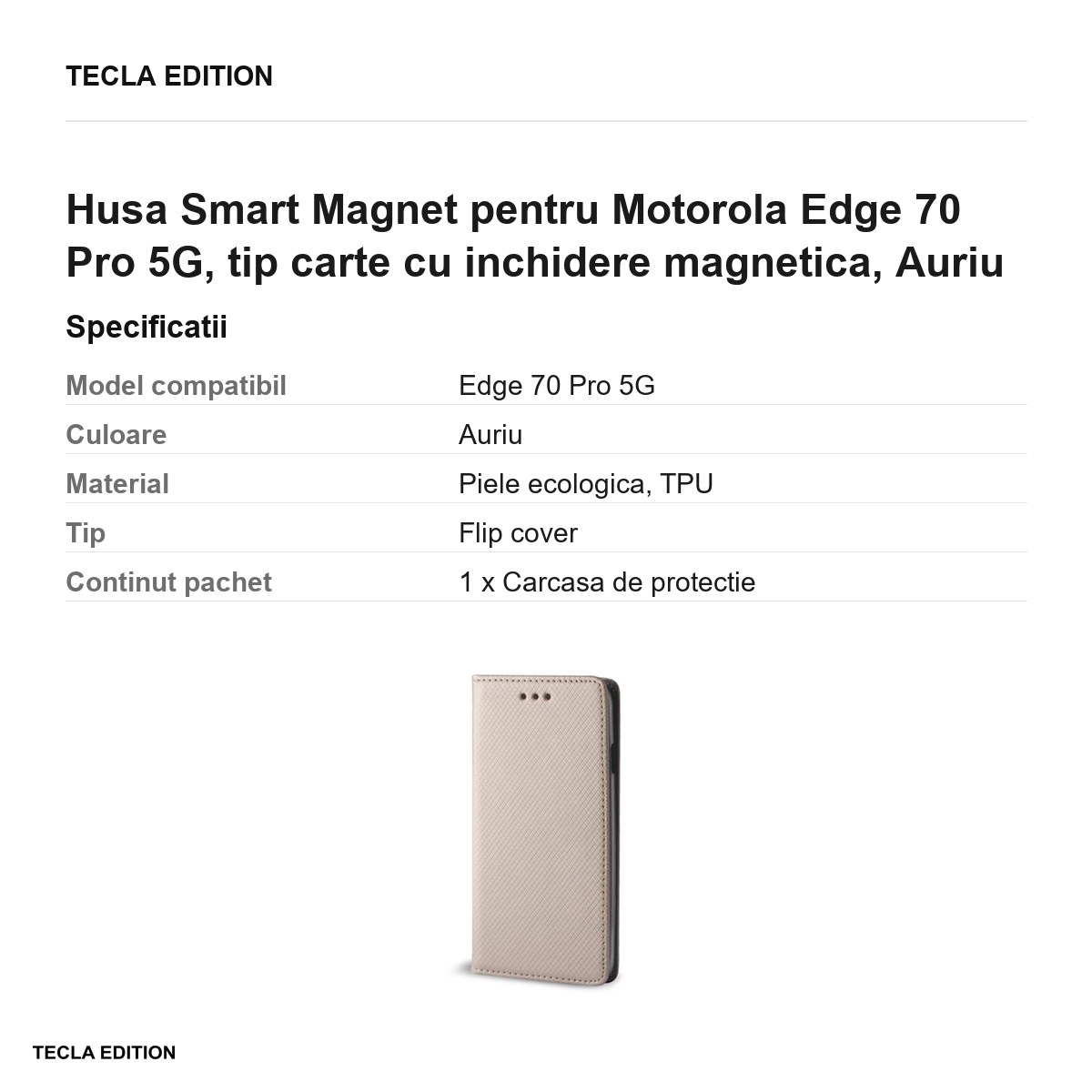 Husa Smart Magnet pentru Motorola Edge 70 Pro 5G, tip carte cu inchidere magnetica, Auriu [3]
