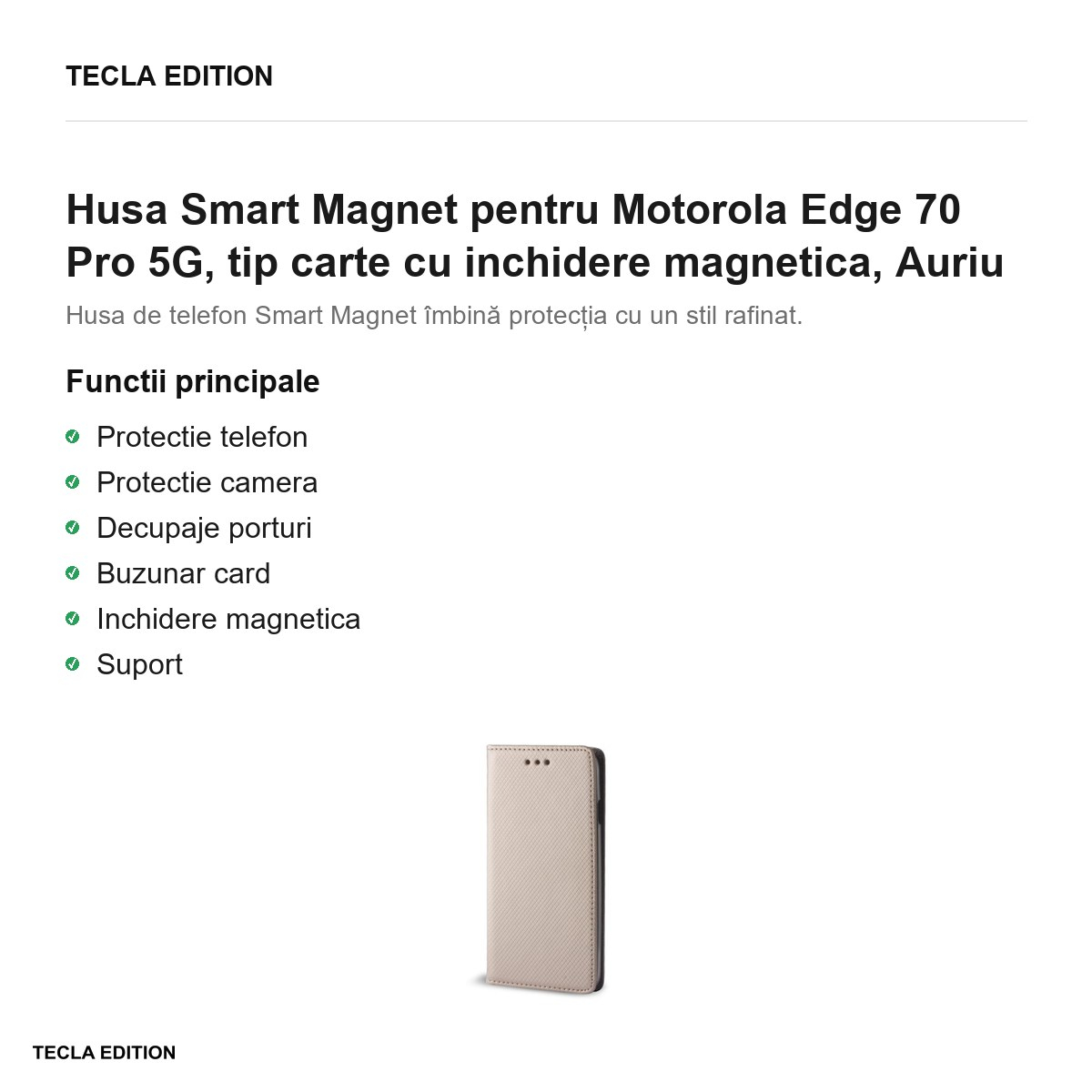 Husa Smart Magnet pentru Motorola Edge 70 Pro 5G, tip carte cu inchidere magnetica, Auriu [2]