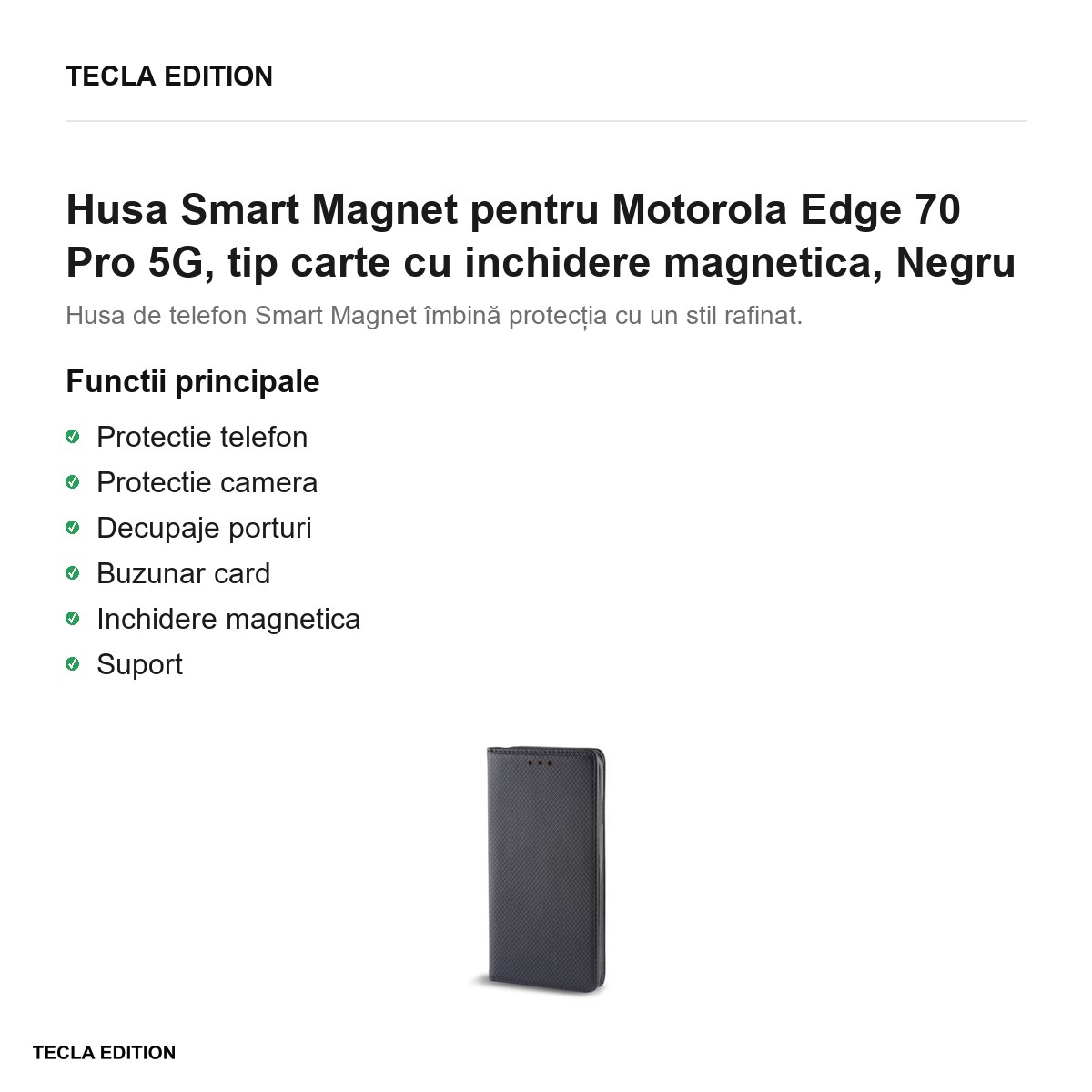 Husa Smart Magnet pentru Motorola Edge 70 Pro 5G, tip carte cu inchidere magnetica, Negru [2]