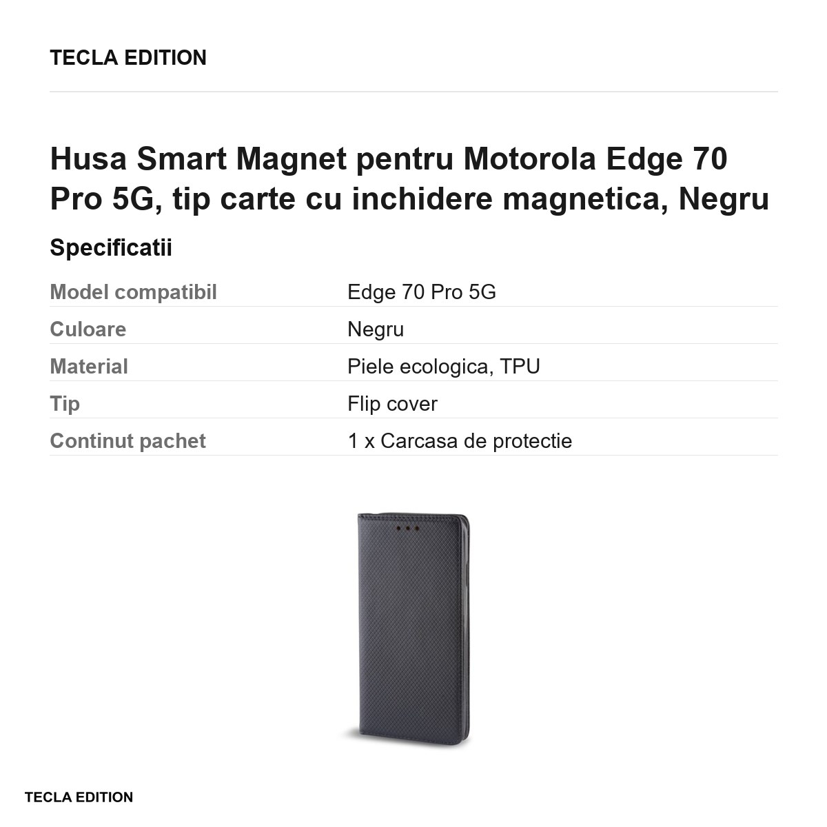 Husa Smart Magnet pentru Motorola Edge 70 Pro 5G, tip carte cu inchidere magnetica, Negru [3]