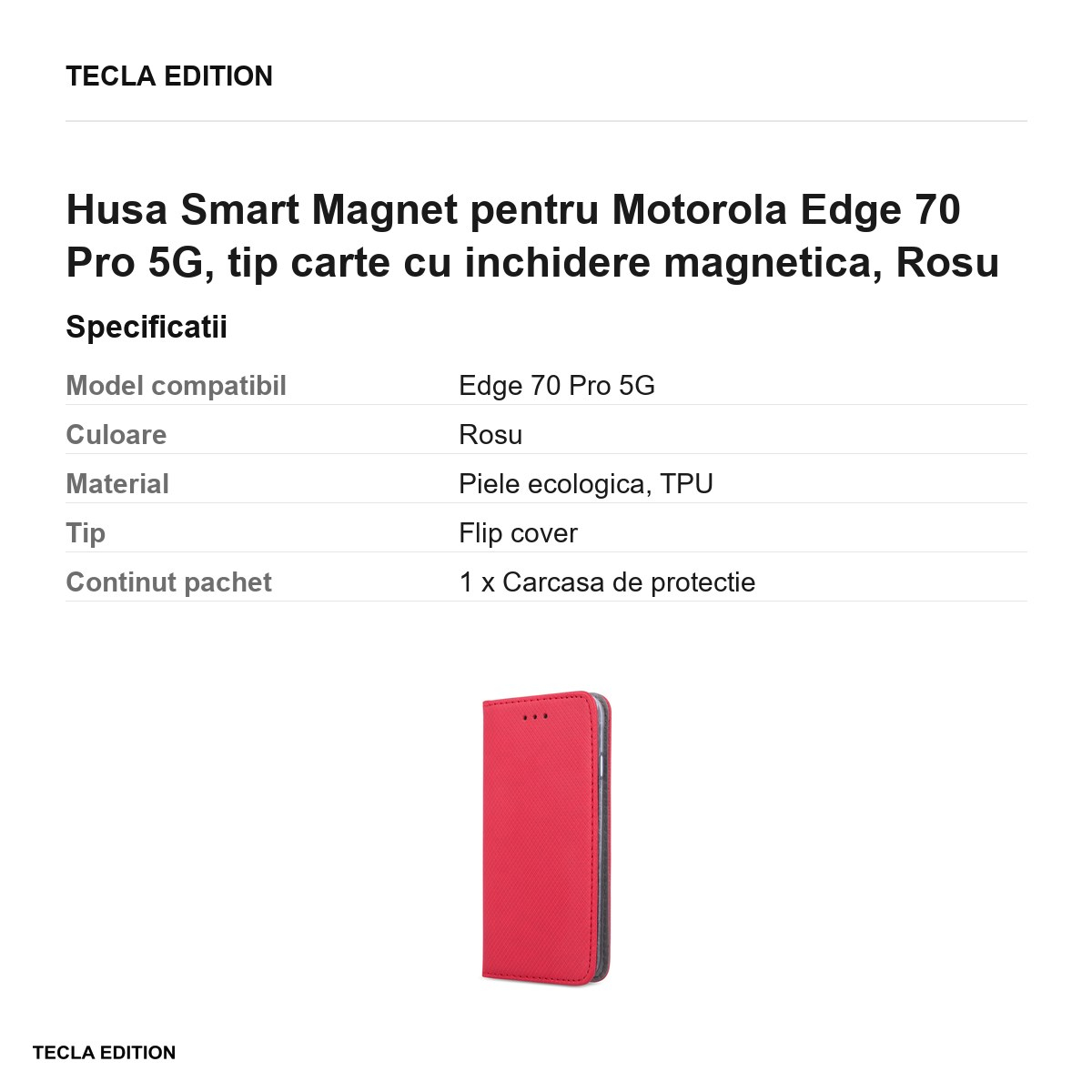 Husa Smart Magnet pentru Motorola Edge 70 Pro 5G, tip carte cu inchidere magnetica, Rosu [3]