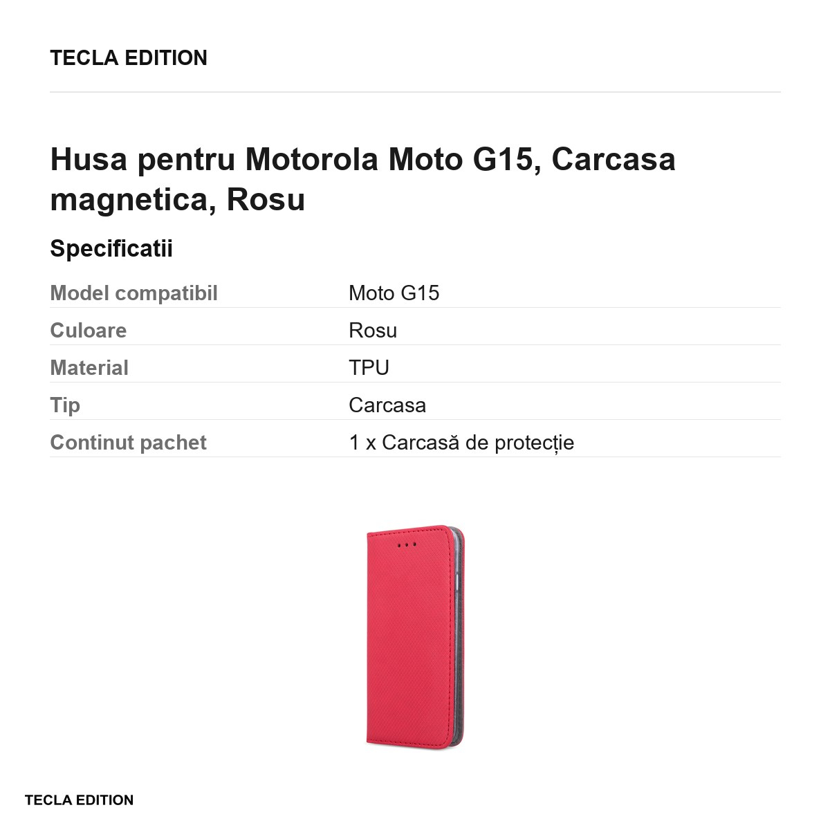 Husa Smart Magnet pentru Motorola Moto G15, tip carte cu inchidere magnetica, Rosu [3]