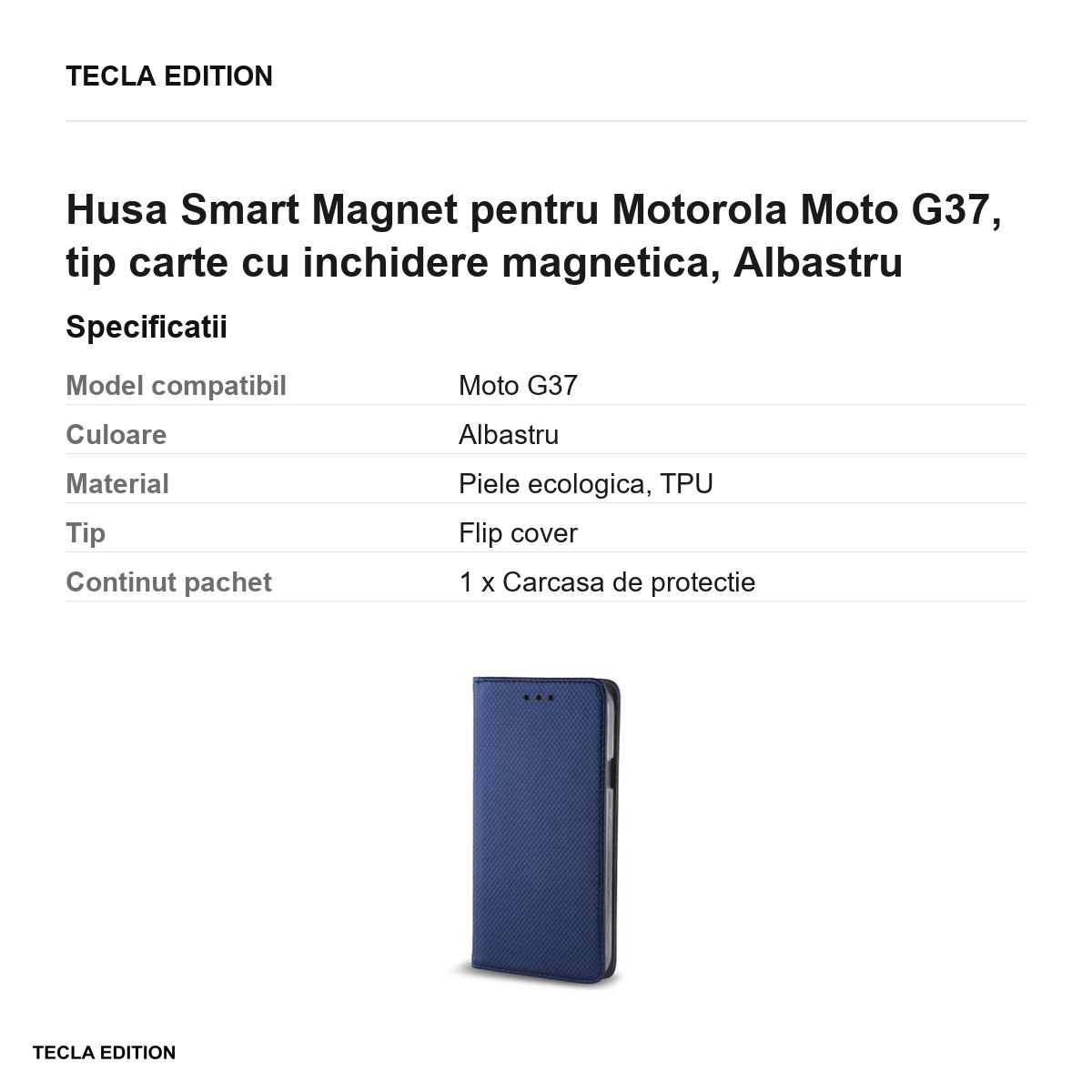 Husa Smart Magnet pentru Motorola Moto G37, tip carte cu inchidere magnetica, Albastru [3]