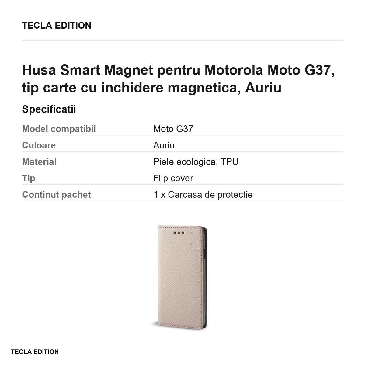Husa Smart Magnet pentru Motorola Moto G37, tip carte cu inchidere magnetica, Auriu [3]