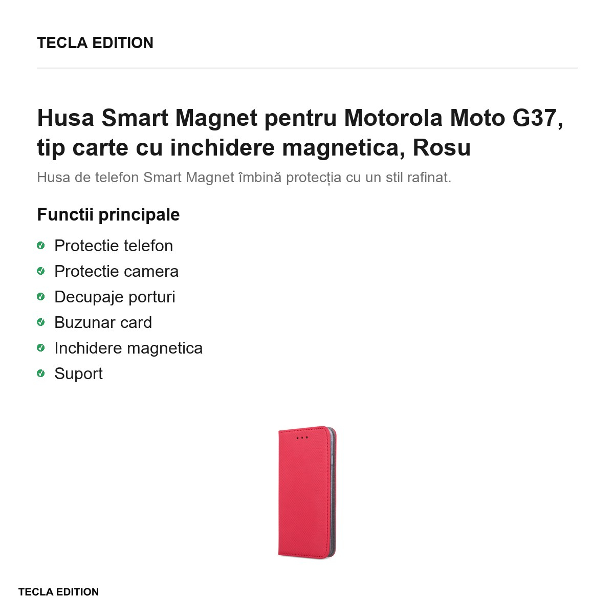 Husa Smart Magnet pentru Motorola Moto G37, tip carte cu inchidere magnetica, Rosu [2]