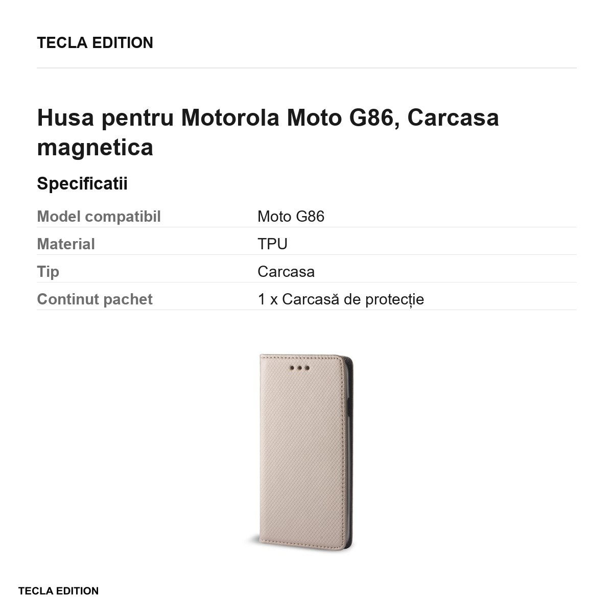 Husa Smart Magnet pentru Motorola Moto G86, tip carte cu inchidere magnetica, Auriu [3]