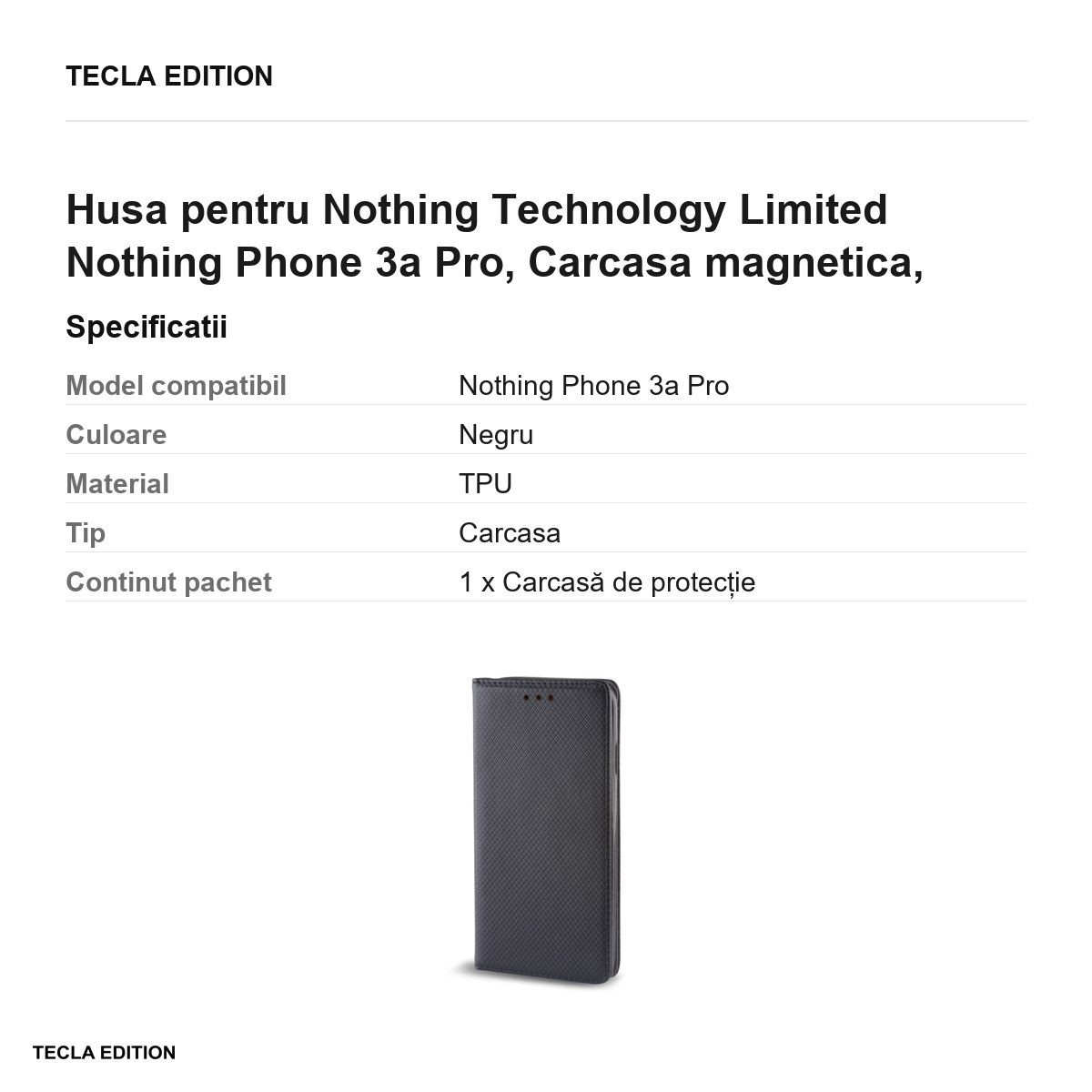 Husa Smart Magnet pentru Nothing Technology Limited Nothing Phone 3a Pro, tip carte cu inchidere magnetica, Negru [3]