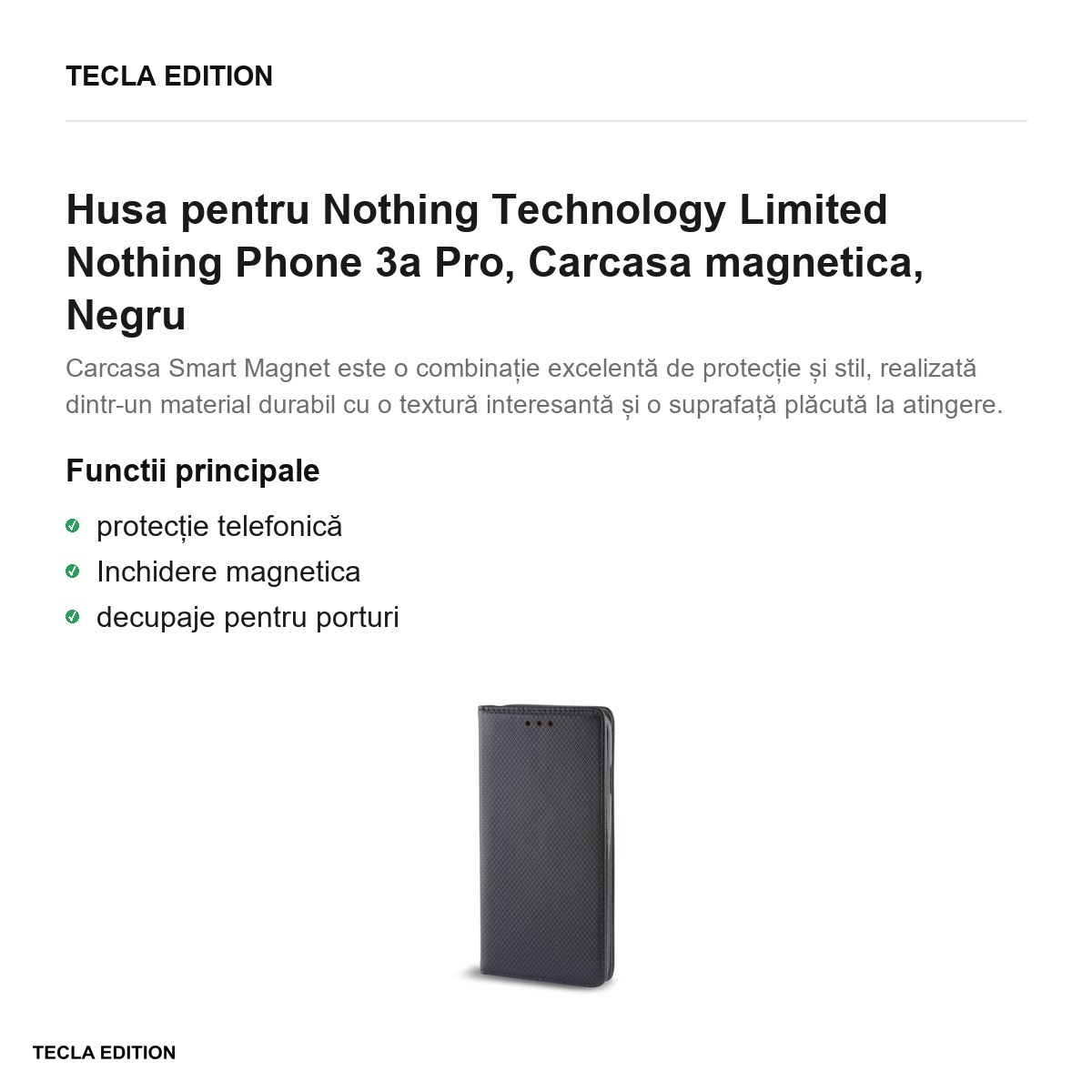 Husa Smart Magnet pentru Nothing Technology Limited Nothing Phone 3a Pro, tip carte cu inchidere magnetica, Negru [2]
