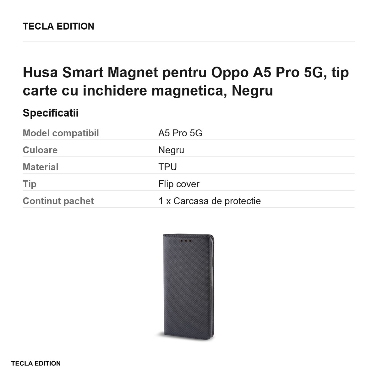 Husa Smart Magnet pentru Oppo A5 Pro 5G, tip carte cu inchidere magnetica, Negru [3]