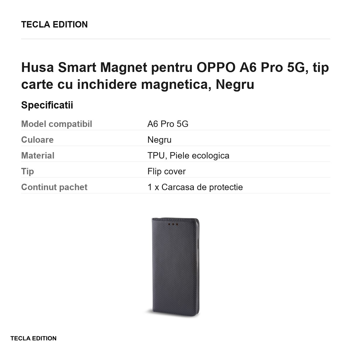 Husa Smart Magnet pentru OPPO A6 Pro 5G, tip carte cu inchidere magnetica, Negru [3]