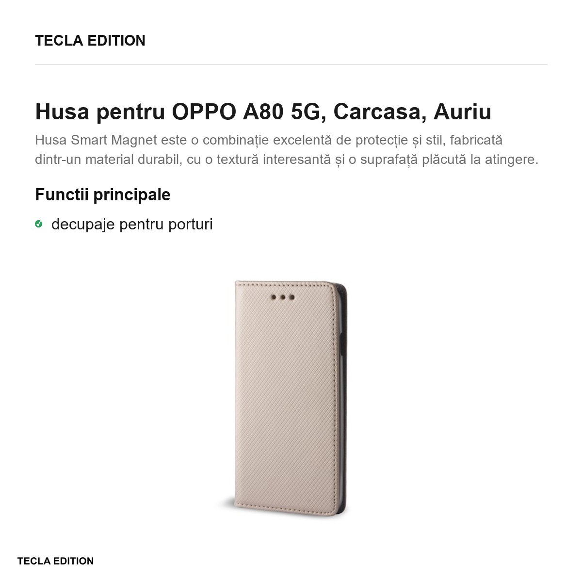 Husa Smart Magnet pentru OPPO A80 5G, tip carte, Auriu [2]