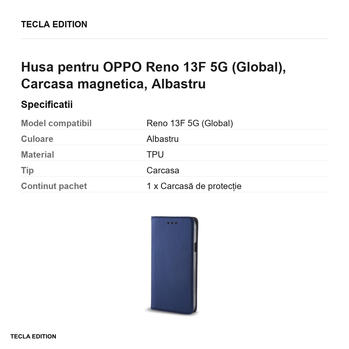 Husa Smart Magnet pentru OPPO Reno 13F 5G (Global), tip carte cu inchidere magnetica, Albastru [3]