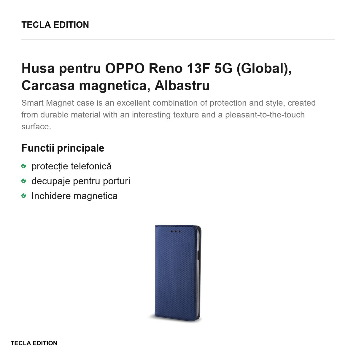 Husa Smart Magnet pentru OPPO Reno 13F 5G (Global), tip carte cu inchidere magnetica, Albastru [2]