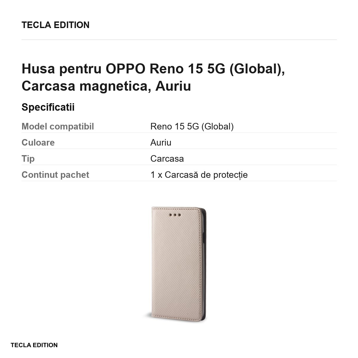 Husa Smart Magnet pentru OPPO Reno 15 5G (Global), tip carte cu inchidere magnetica, Auriu [3]
