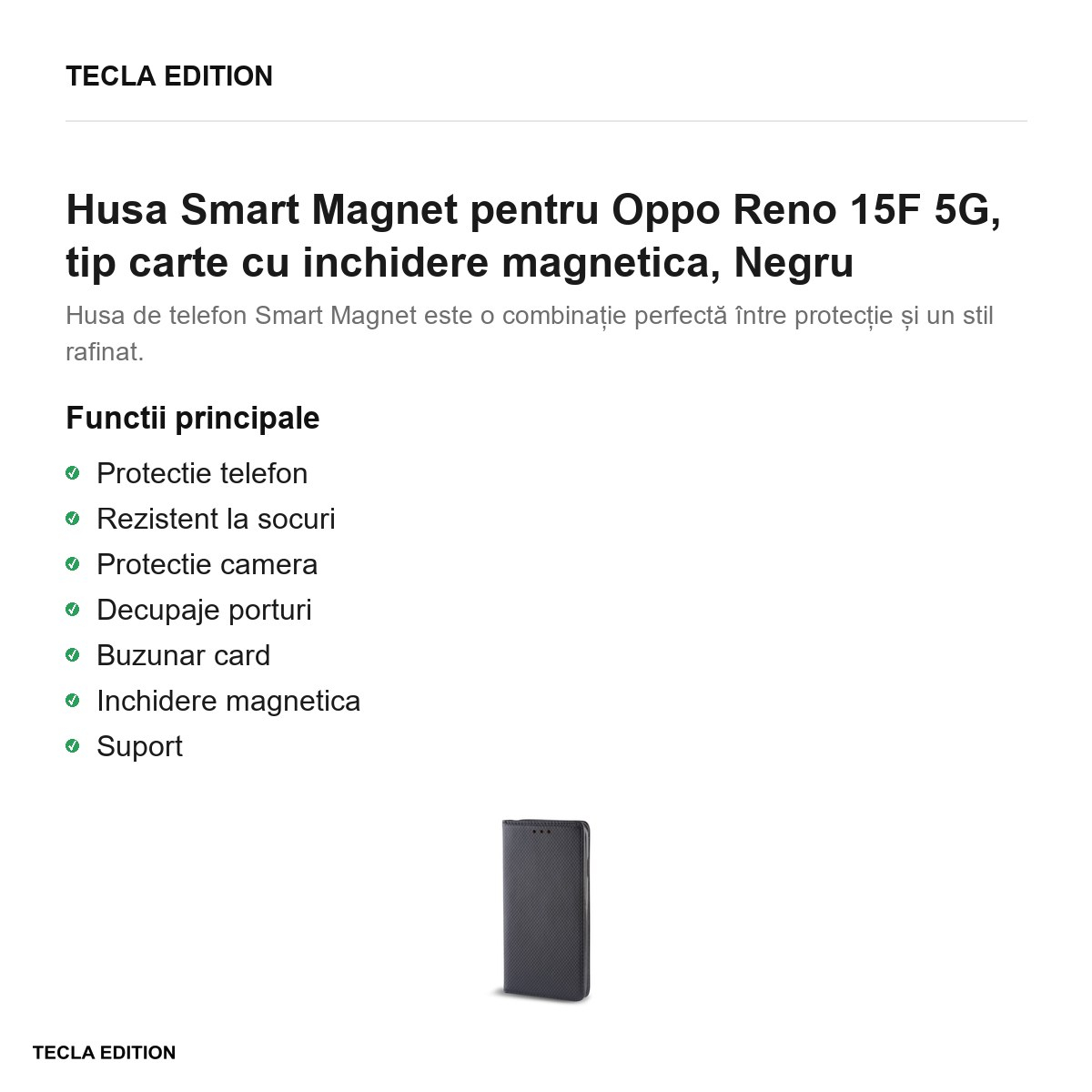 Husa Smart Magnet pentru Oppo Reno 15F 5G, tip carte cu inchidere magnetica, Negru [2]