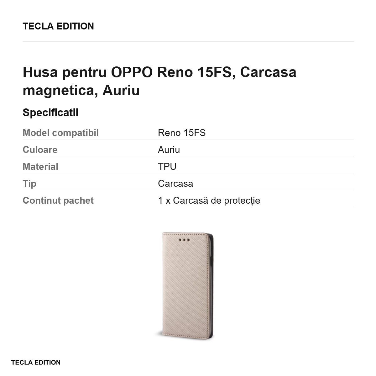 Husa Smart Magnet pentru OPPO Reno 15FS, tip carte cu inchidere magnetica, Auriu [3]