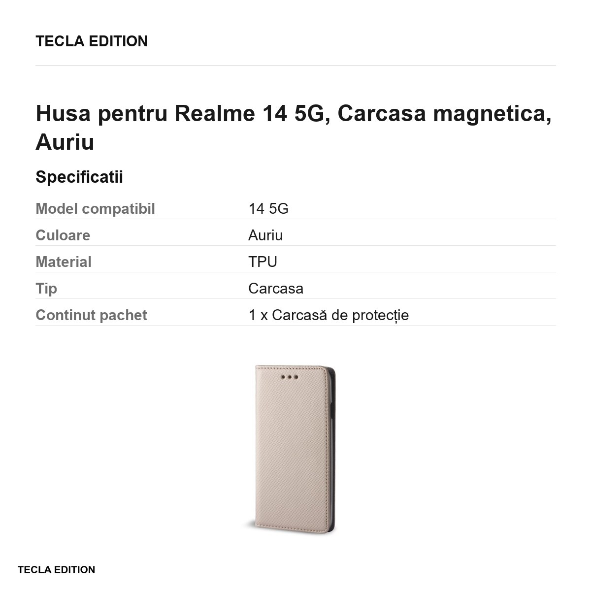Husa Smart Magnet pentru Realme 14 5G, tip carte cu inchidere magnetica, Auriu [3]