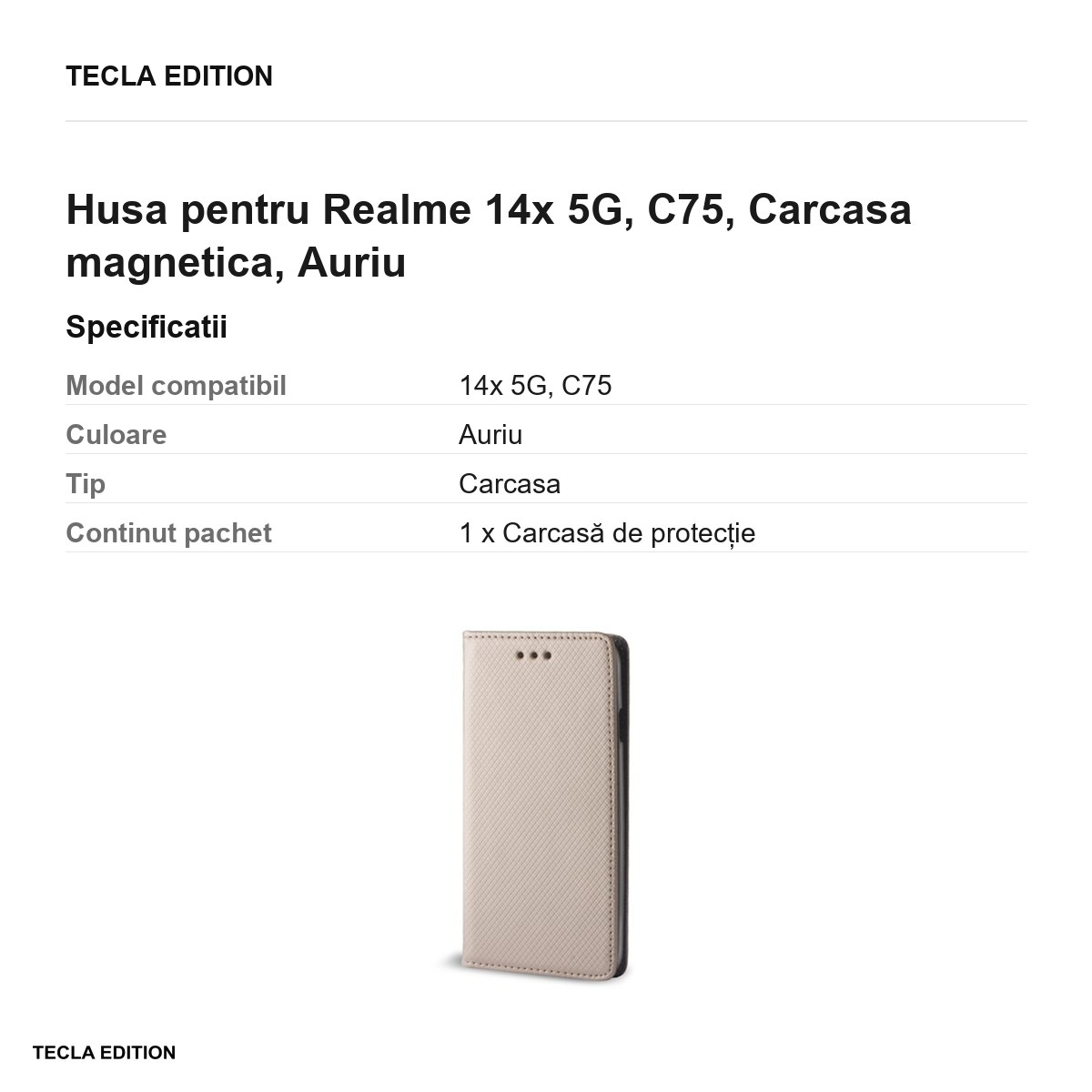 Husa Smart Magnet pentru Realme 14x 5G, C75, tip carte cu inchidere magnetica, Auriu [3]