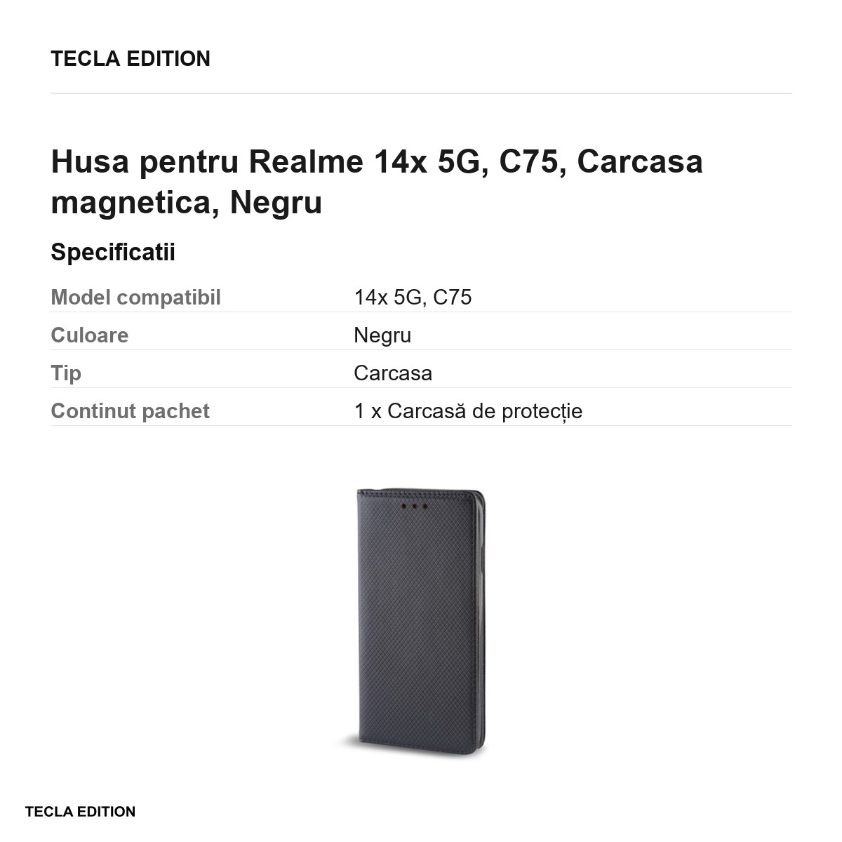 Husa Smart Magnet pentru Realme 14x 5G, C75, tip carte cu inchidere magnetica, Negru [3]