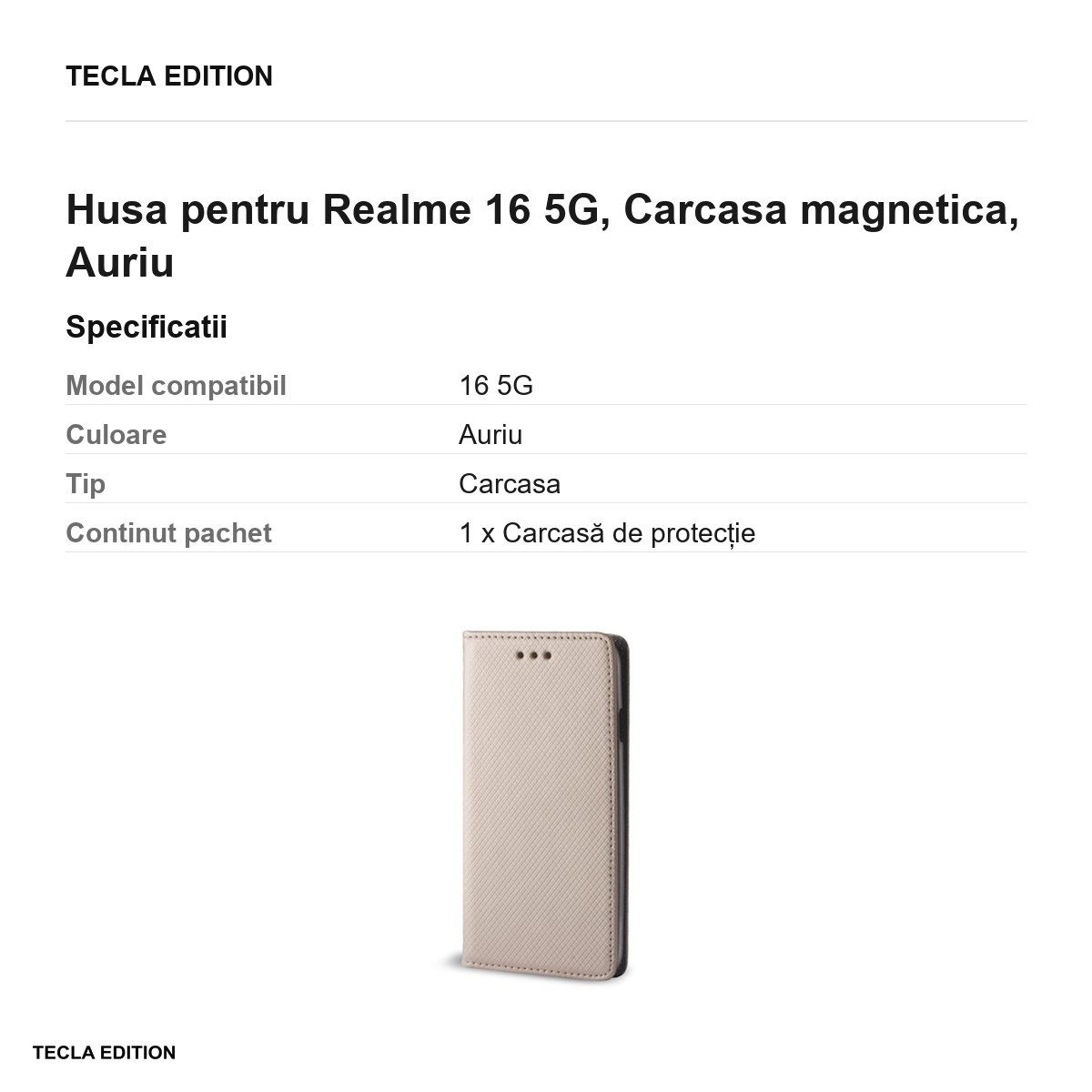 Husa Smart Magnet pentru Realme 16 5G, tip carte cu inchidere magnetica, Auriu [3]