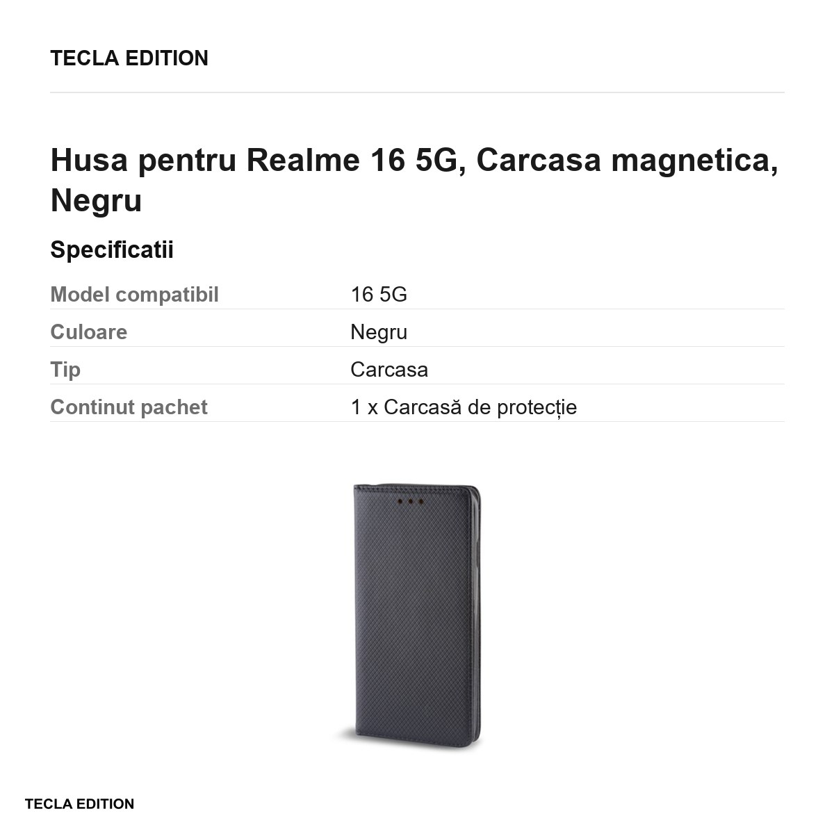 Husa Smart Magnet pentru Realme 16 5G, tip carte cu inchidere magnetica, Negru [3]