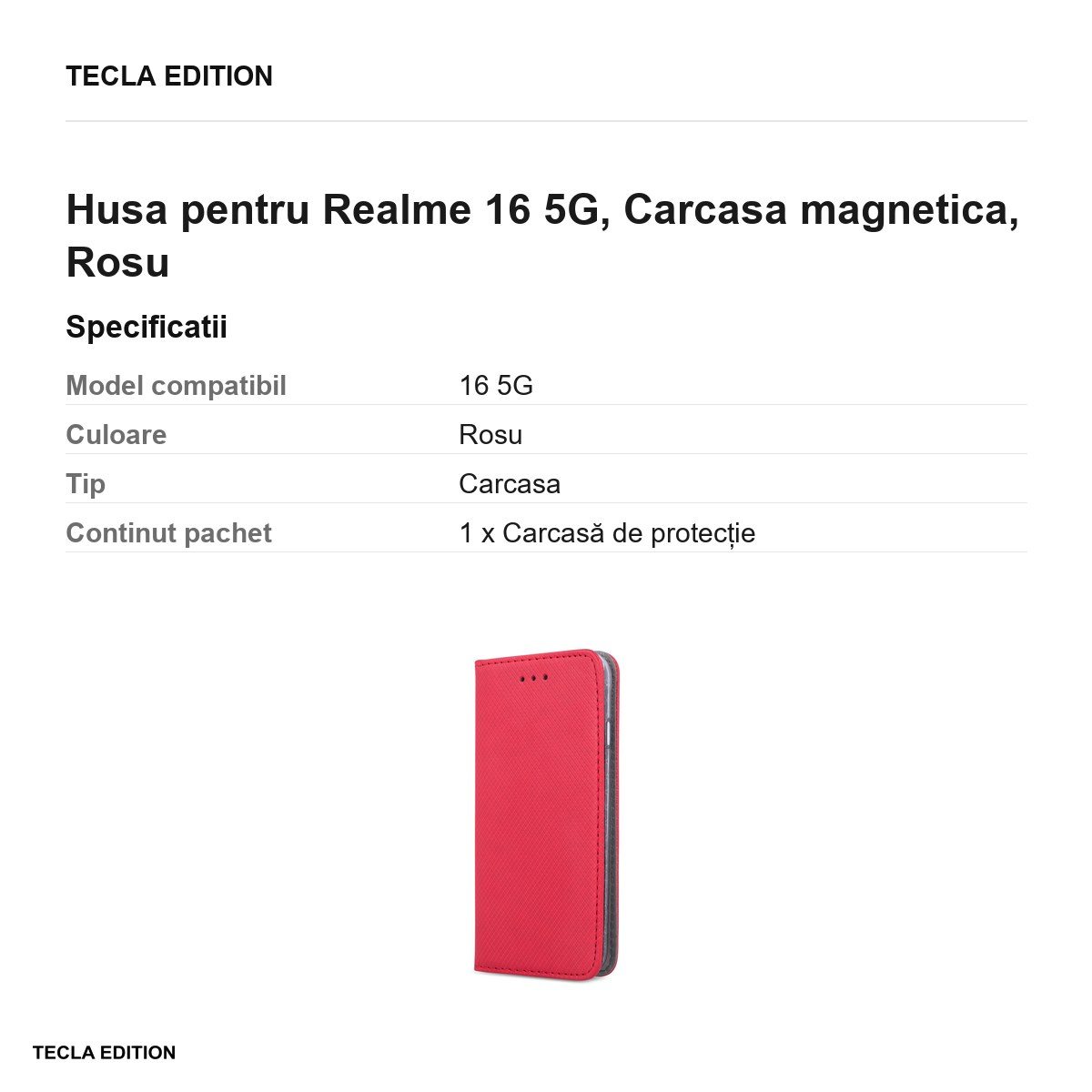 Husa Smart Magnet pentru Realme 16 5G, tip carte cu inchidere magnetica, Rosu [3]