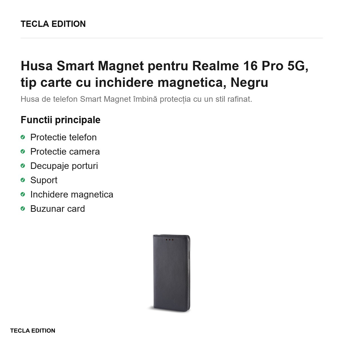 Husa Smart Magnet pentru Realme 16 Pro 5G, tip carte cu inchidere magnetica, Negru [2]