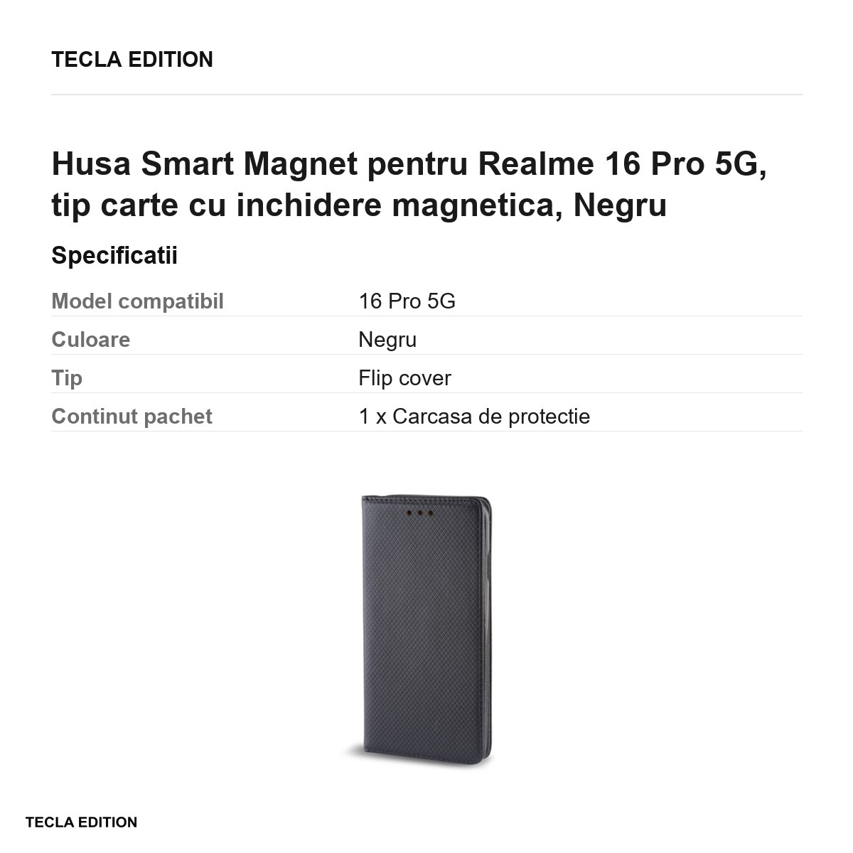 Husa Smart Magnet pentru Realme 16 Pro 5G, tip carte cu inchidere magnetica, Negru [3]