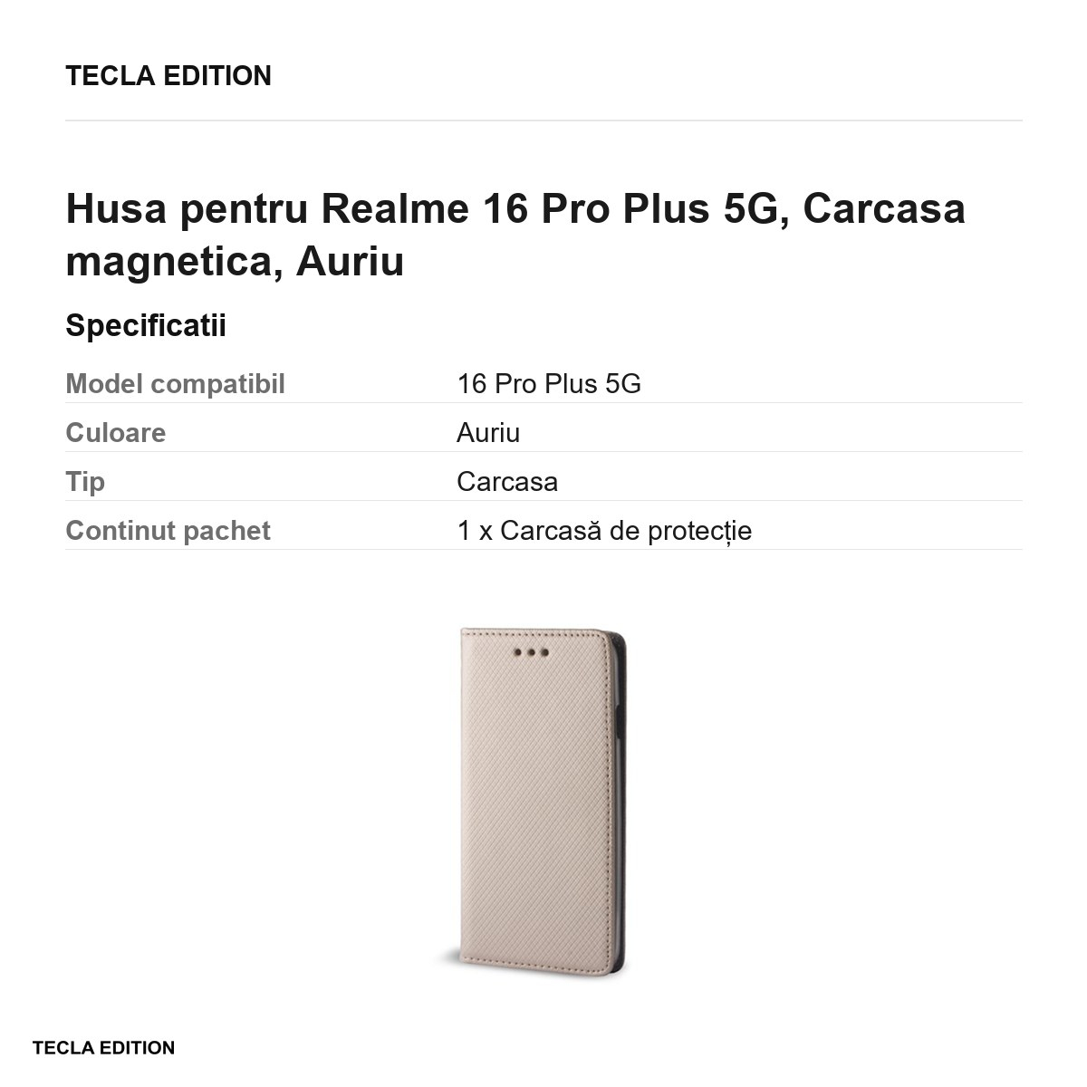 Husa Smart Magnet pentru Realme 16 Pro Plus 5G, tip carte cu inchidere magnetica, Auriu [3]