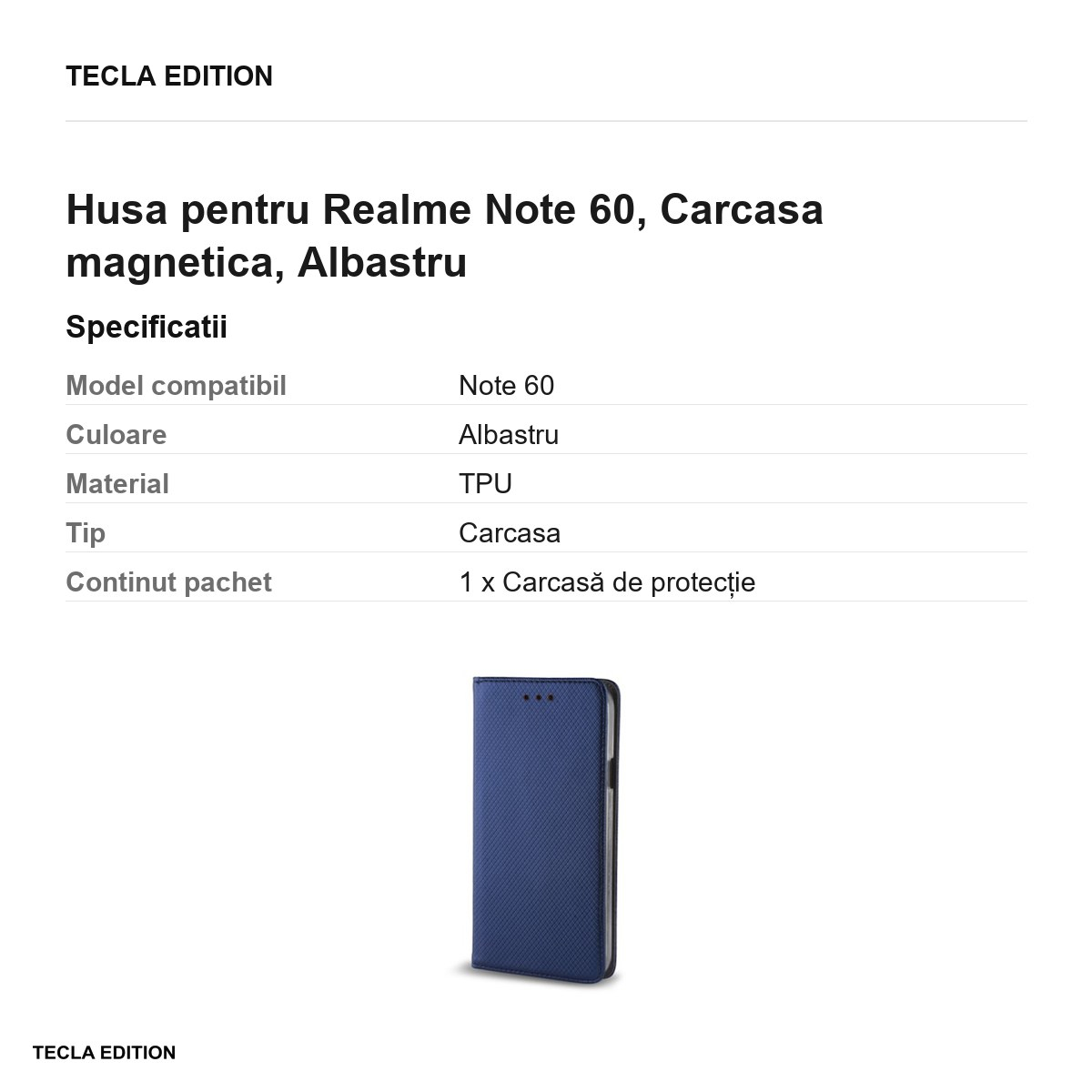 Husa Smart Magnet pentru Realme Note 60, tip carte cu inchidere magnetica, Albastru [3]
