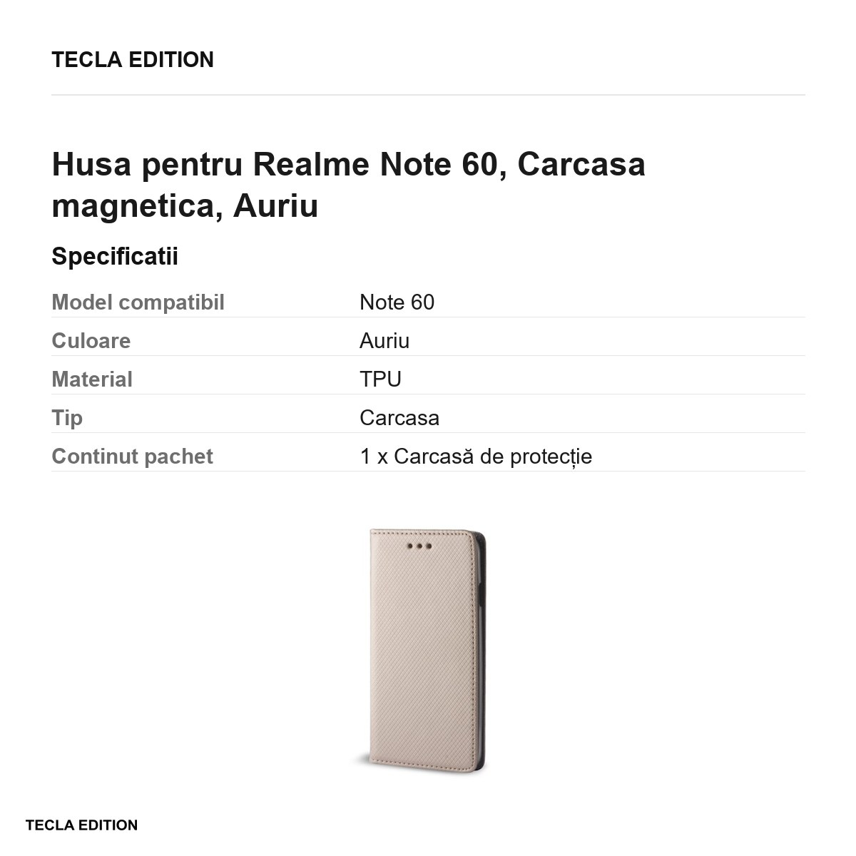 Husa Smart Magnet pentru Realme Note 60, tip carte cu inchidere magnetica, Auriu [3]