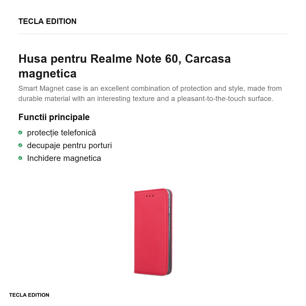 Husa Smart Magnet pentru Realme Note 60, tip carte cu inchidere magnetica, Rosu [2]