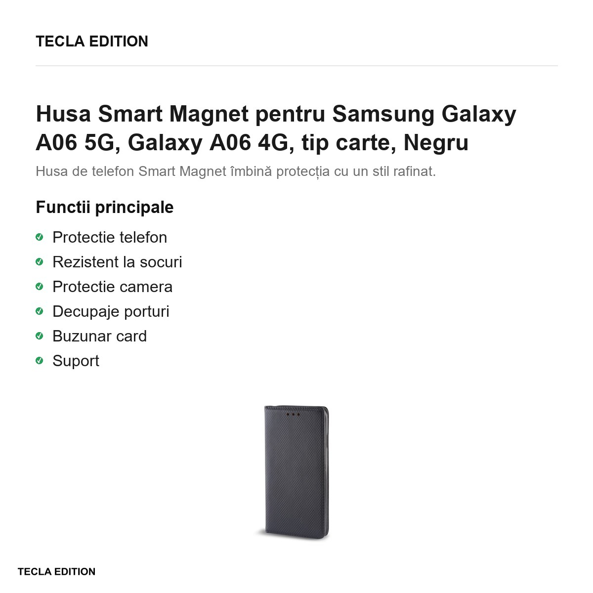 Husa Smart Magnet pentru Samsung Galaxy A06 5G, Galaxy A06 4G, tip carte, Negru [2]