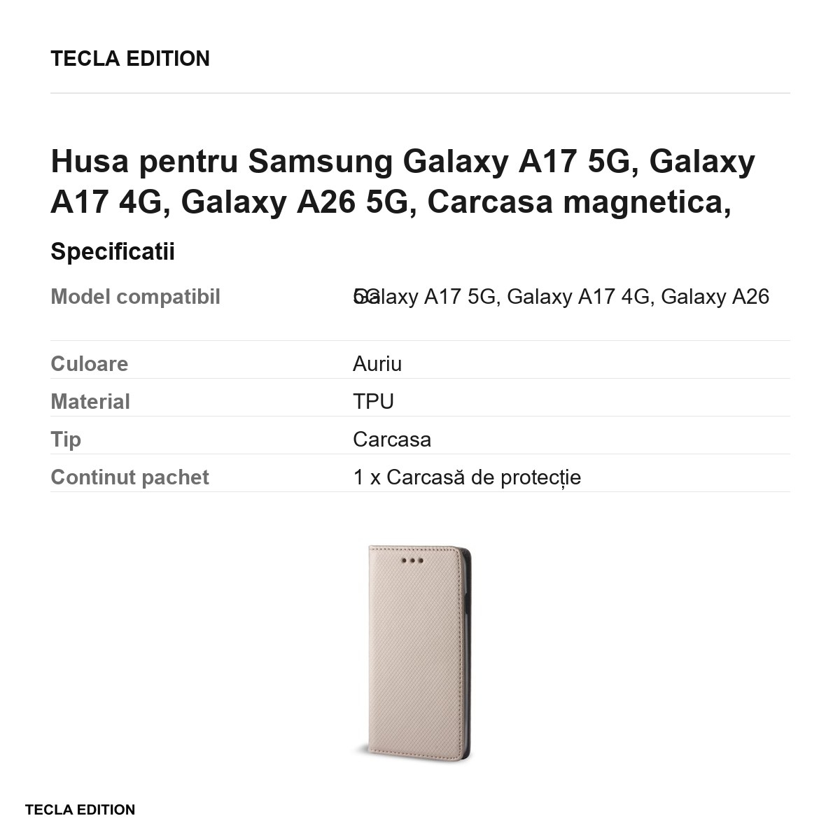 Husa Smart Magnet pentru Samsung Galaxy A17 5G, Galaxy A17 4G, Galaxy A26 5G, tip carte cu inchidere magnetica, Auriu [3]