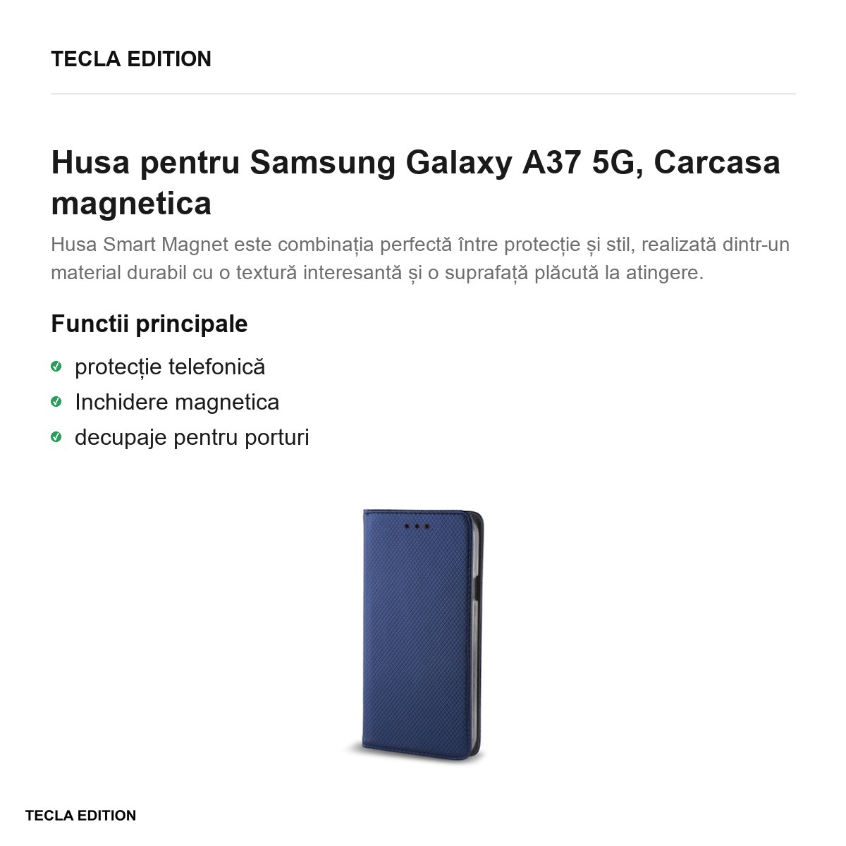 Husa Smart Magnet pentru Samsung Galaxy A37 5G, tip carte cu inchidere magnetica, Albastru [2]