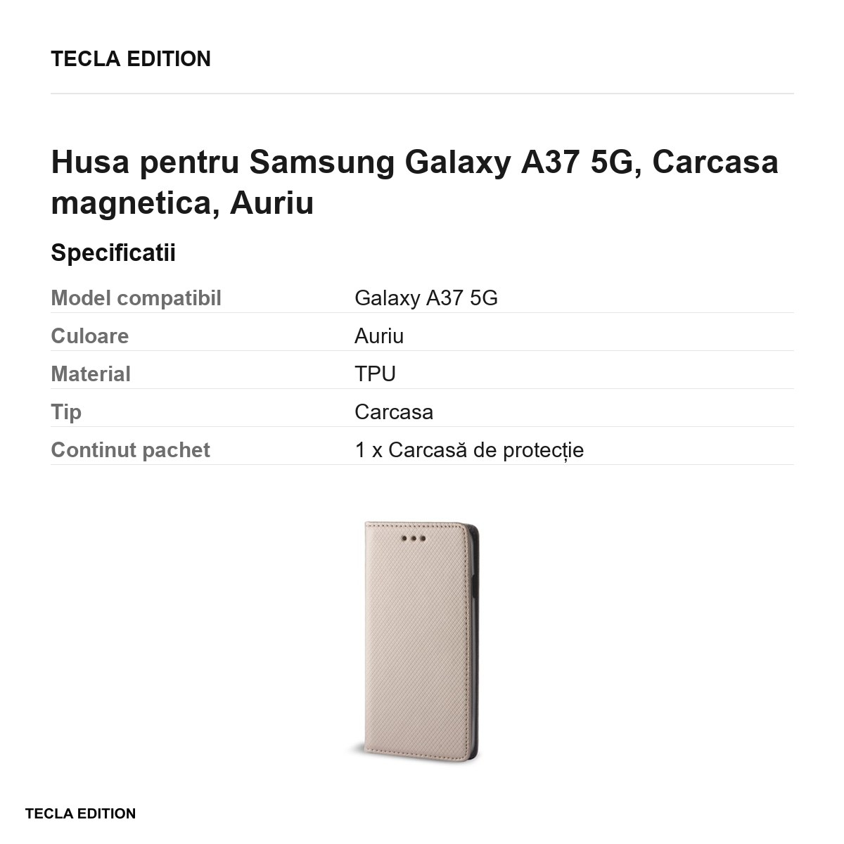 Husa Smart Magnet pentru Samsung Galaxy A37 5G, tip carte cu inchidere magnetica, Auriu [3]